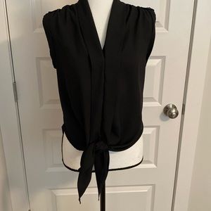 Candies| Black Sleeveless Button Down (hidden) Tie-Front Blouse